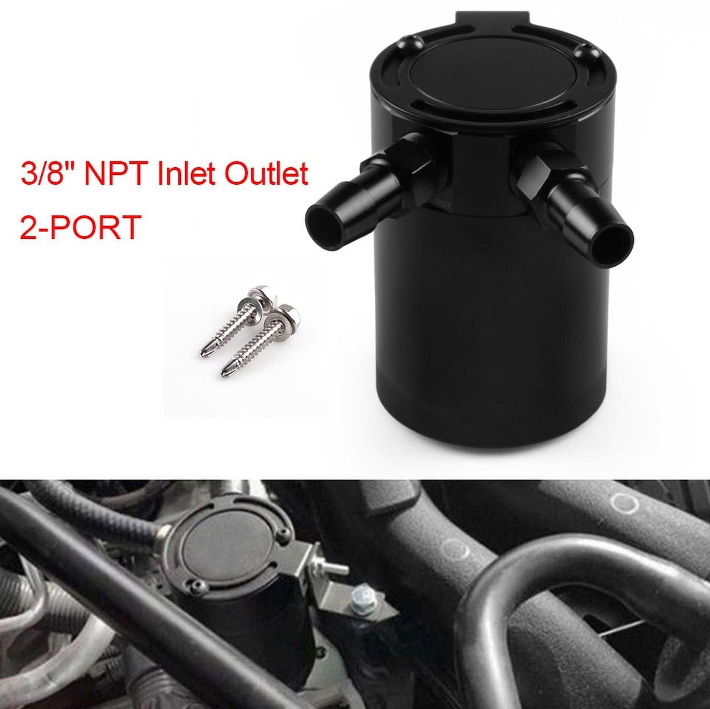 Universal Oil Catch Can 2 Port Baffled Reservoir Tank 3/8" NPT