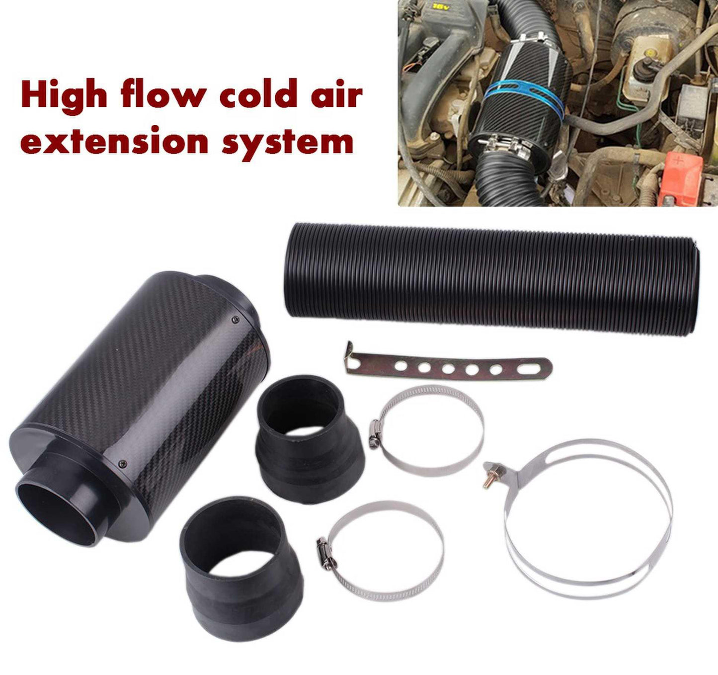 Universal 3inch Carbon Fiber Cold Feed Induction Kit Cold Air Filter Box Intake Kit