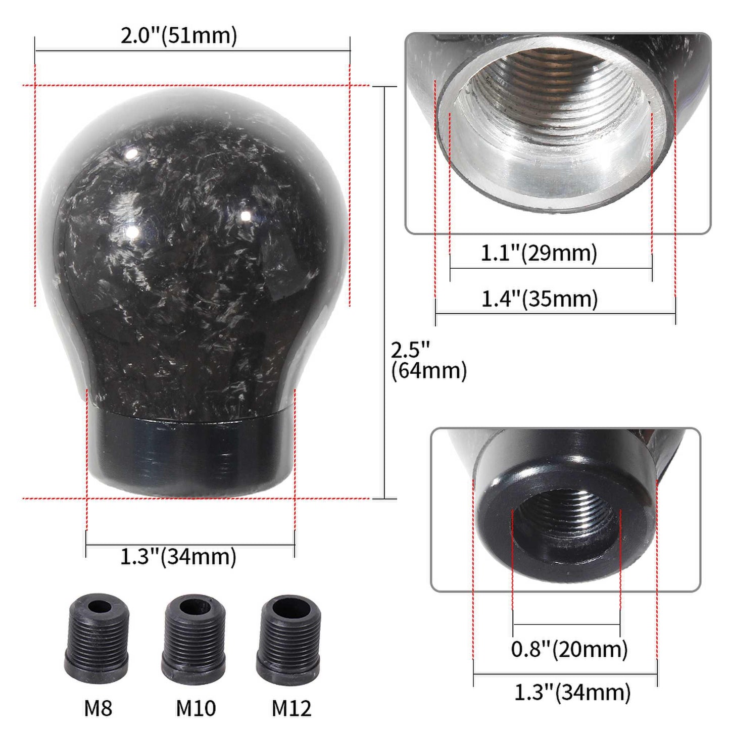Universal Forged Carbon Fiber Shift Knob Ball Shifter Knobs