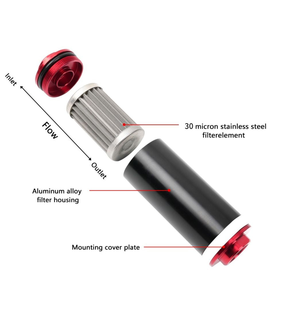 Inline Fuel Filter 30 Micron with 6AN 8AN 10AN Adapter Universal 58MM