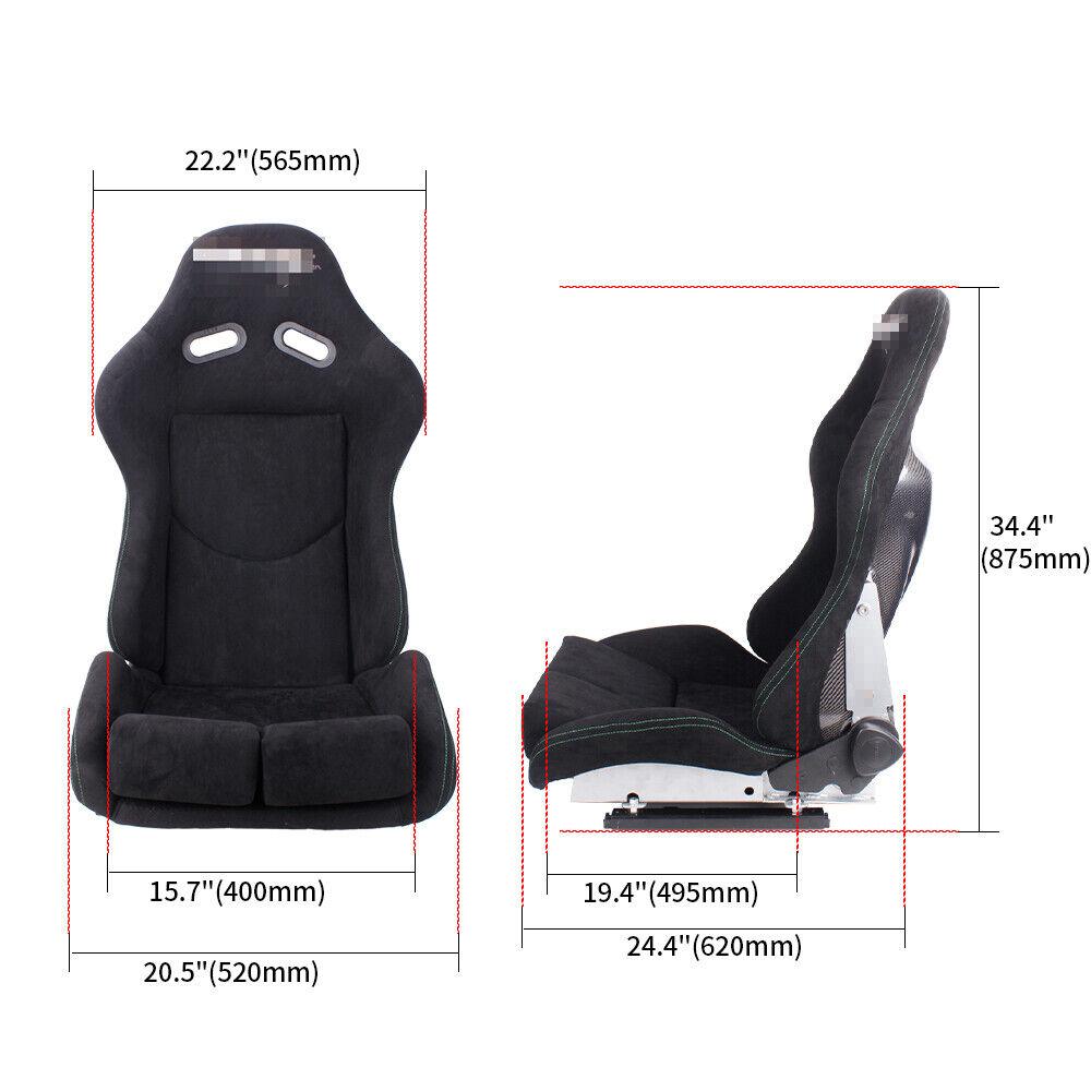 2Pcs Racing Seats Real Carbon Fiber Shell Adjustable Backrest(17" wide)