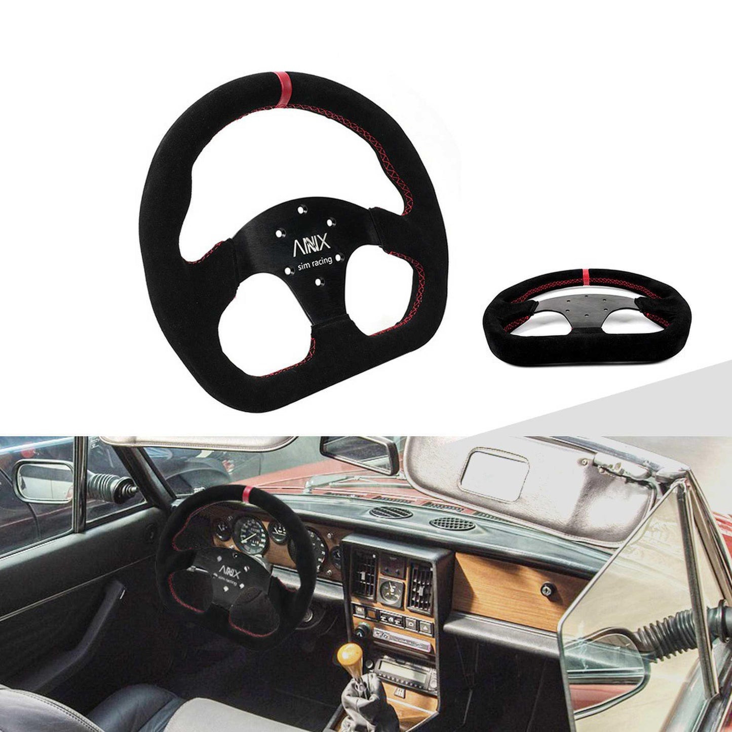 13 Inch D Shape PC Gaming Steering Wheel Suede Leather