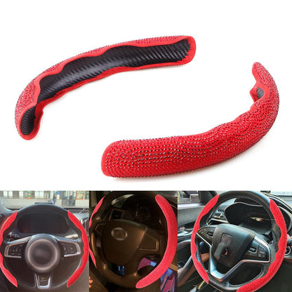 Universal 14 Inch Black Rhinestone Steering Wheel Cover Bling