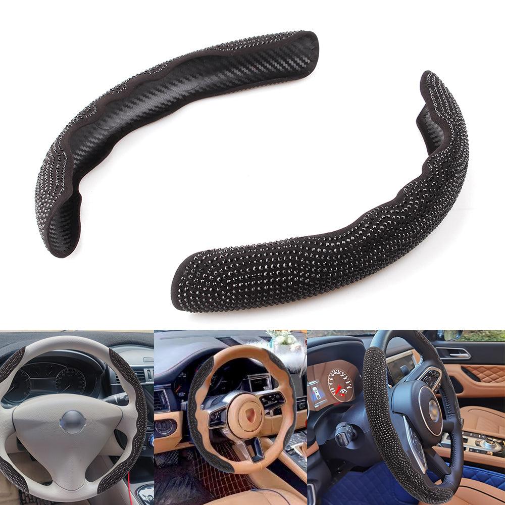 Universal 14 Inch Black Rhinestone Steering Wheel Cover Bling