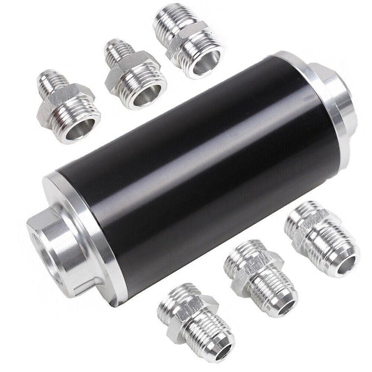 Inline Fuel Filter 30 Micron with 6AN 8AN 10AN Adapter Universal 58MM