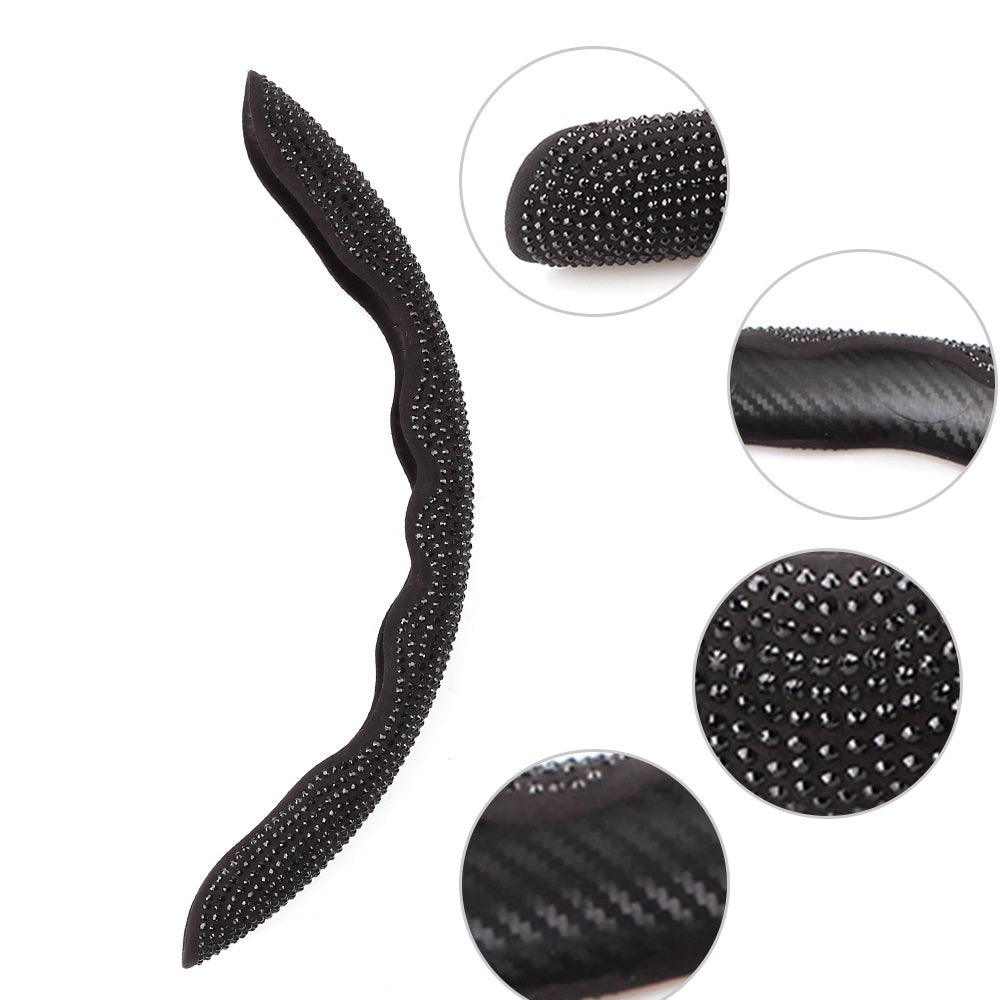Universal 14 Inch Black Rhinestone Steering Wheel Cover Bling