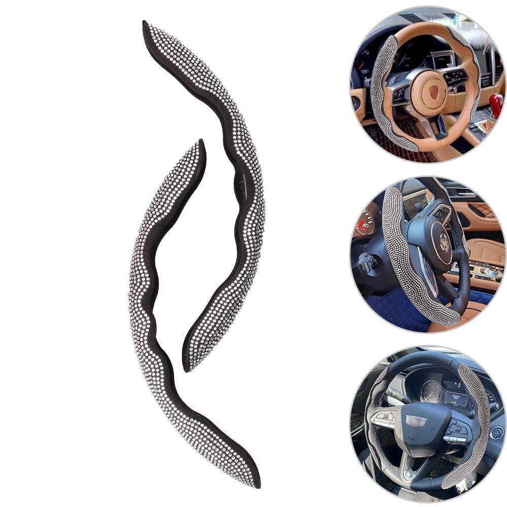 Universal 14 Inch Black Rhinestone Steering Wheel Cover Bling