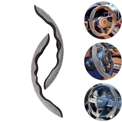 Universal 14 Inch Black Rhinestone Steering Wheel Cover Bling