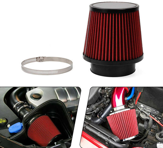 Universal 76mm High Performance Cold Air Filter Clamp-On Air Intake Filter Washable Filter