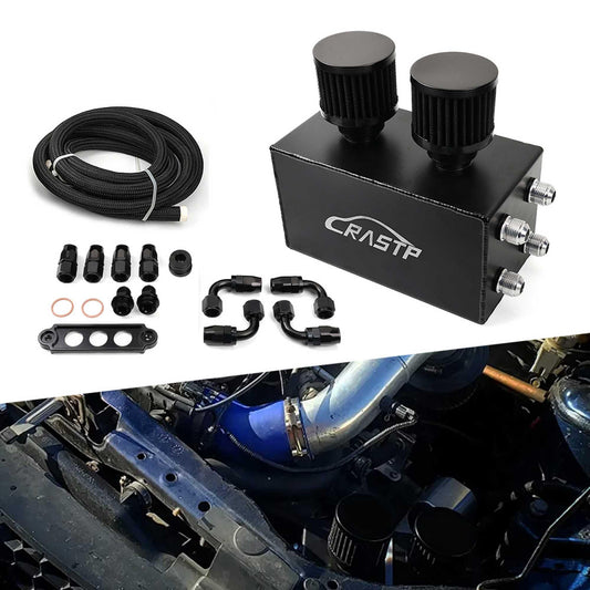 2L Oil Catch Can Breather Tank with 3M AN10 Fuel Hoses and Fitting Battery Tie Down for Honda Civic Integra EK EG DC