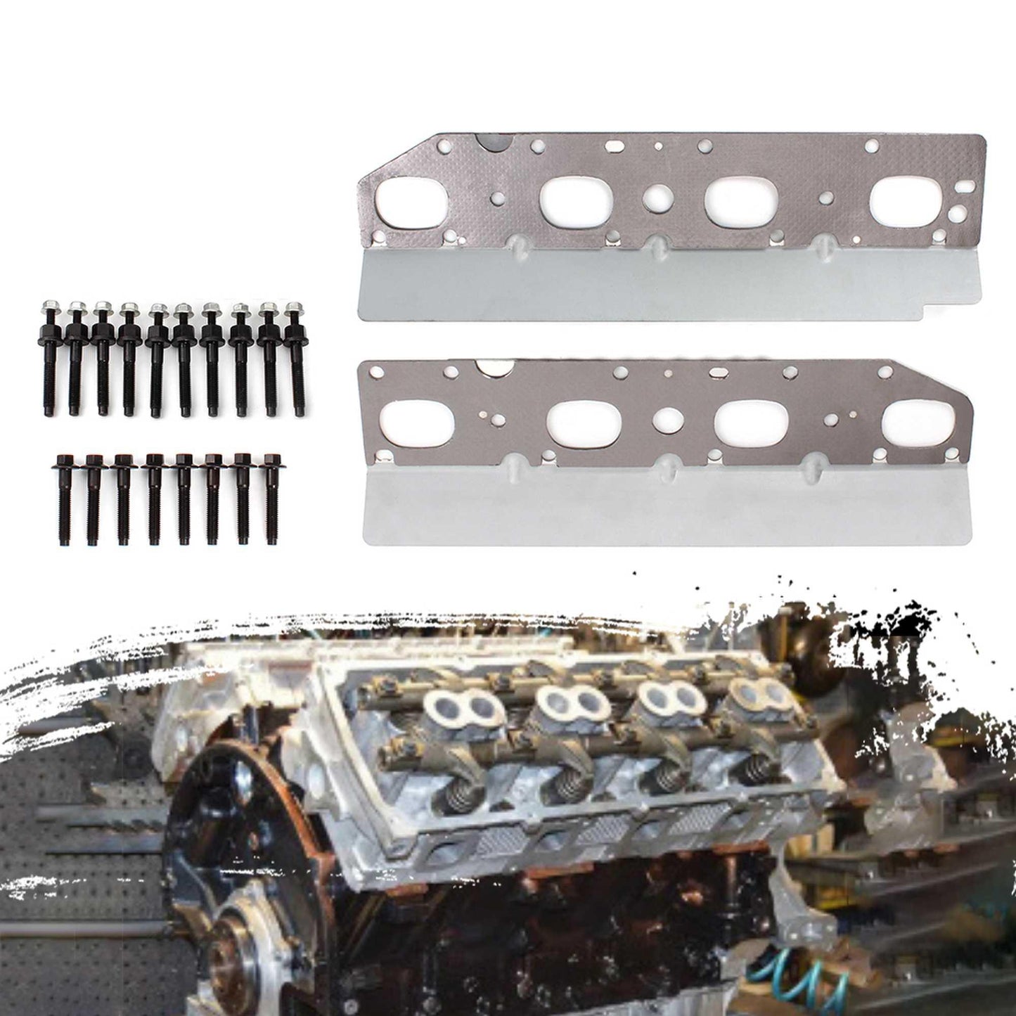 Exhaust Manifold Gasket Bolts Stud Nut Set for Dodge Jeep