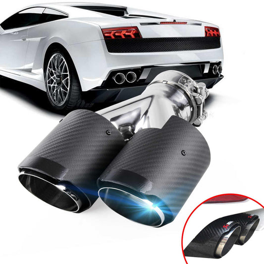Universal Carbon Fiber Dual Exhaust Tip Double End Pipe Inlet 61mm Exhaust Tips for Volkswagen BMW Porsche