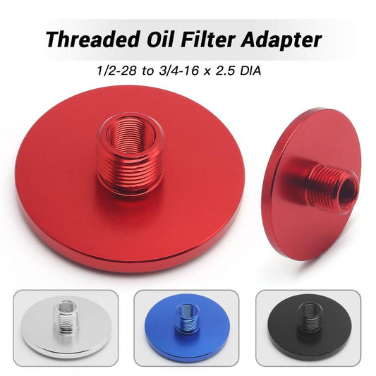 Aluminum Threaded Oil Filter Adapter 1/2-28 to 3/4-16 x 2.5 DIA