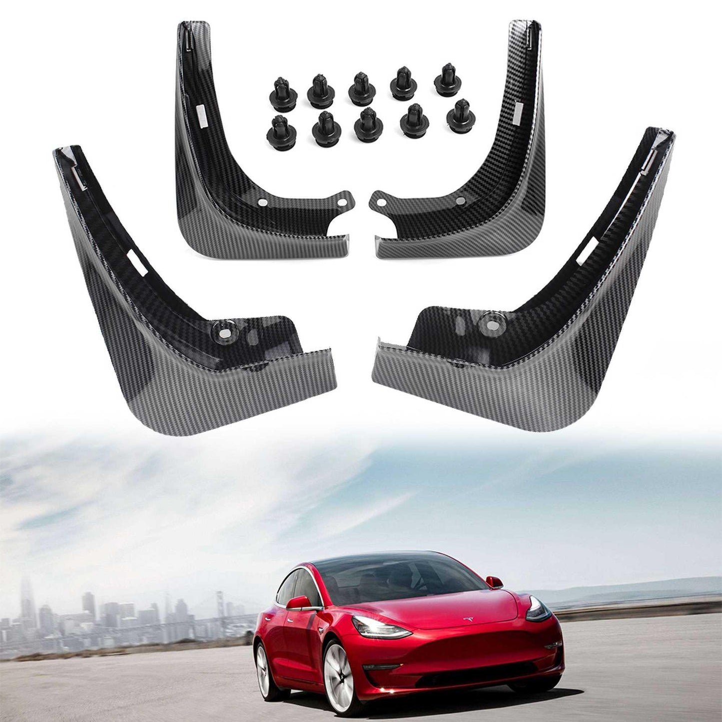 Carbon Fiber Car Mud Flaps Splash Guard Fender Mudguard for Tesla 17-21 Model 3