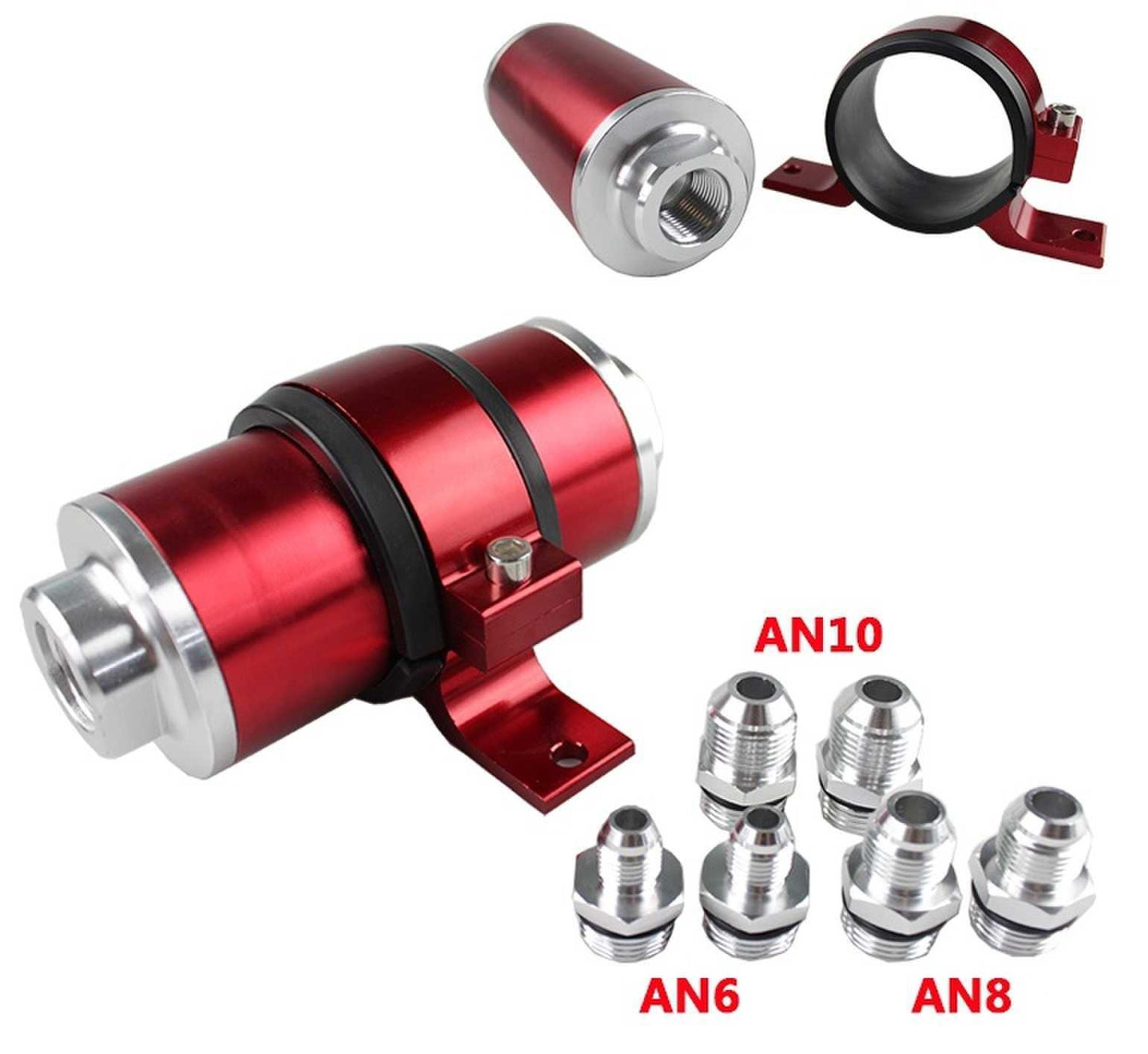High Flow Fuel Filter 100 Micron Element with Fittings AN6 AN8 AN10 Adaptor+Bracket