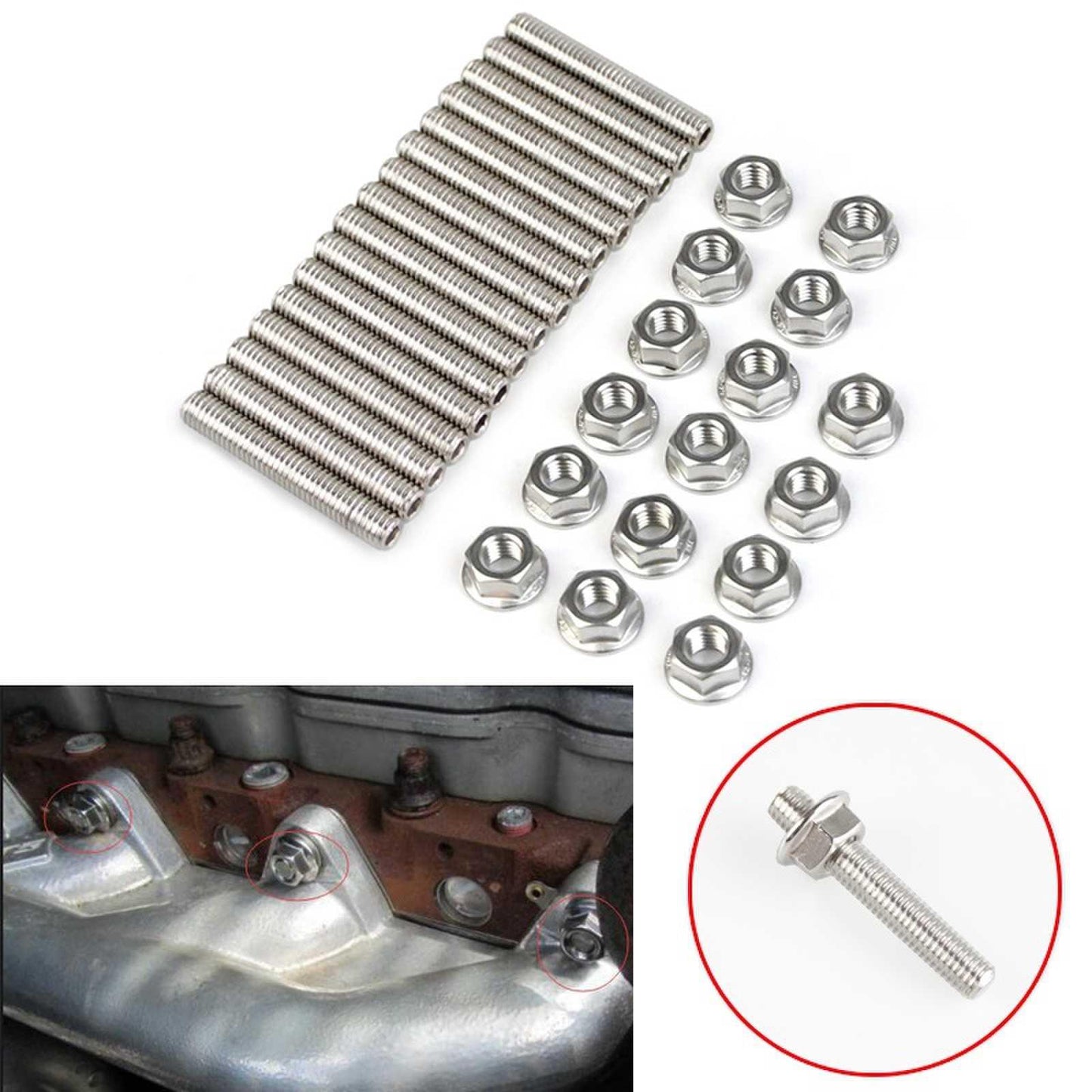 16 Pcs Exhaust Manifold Stud Nuts kit for Ford 4.6 & 5.4 Liter V8