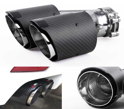 Universal Carbon Fiber Dual Exhaust Tip Double End Pipe Inlet 61mm Exhaust Tips for Volkswagen BMW Porsche