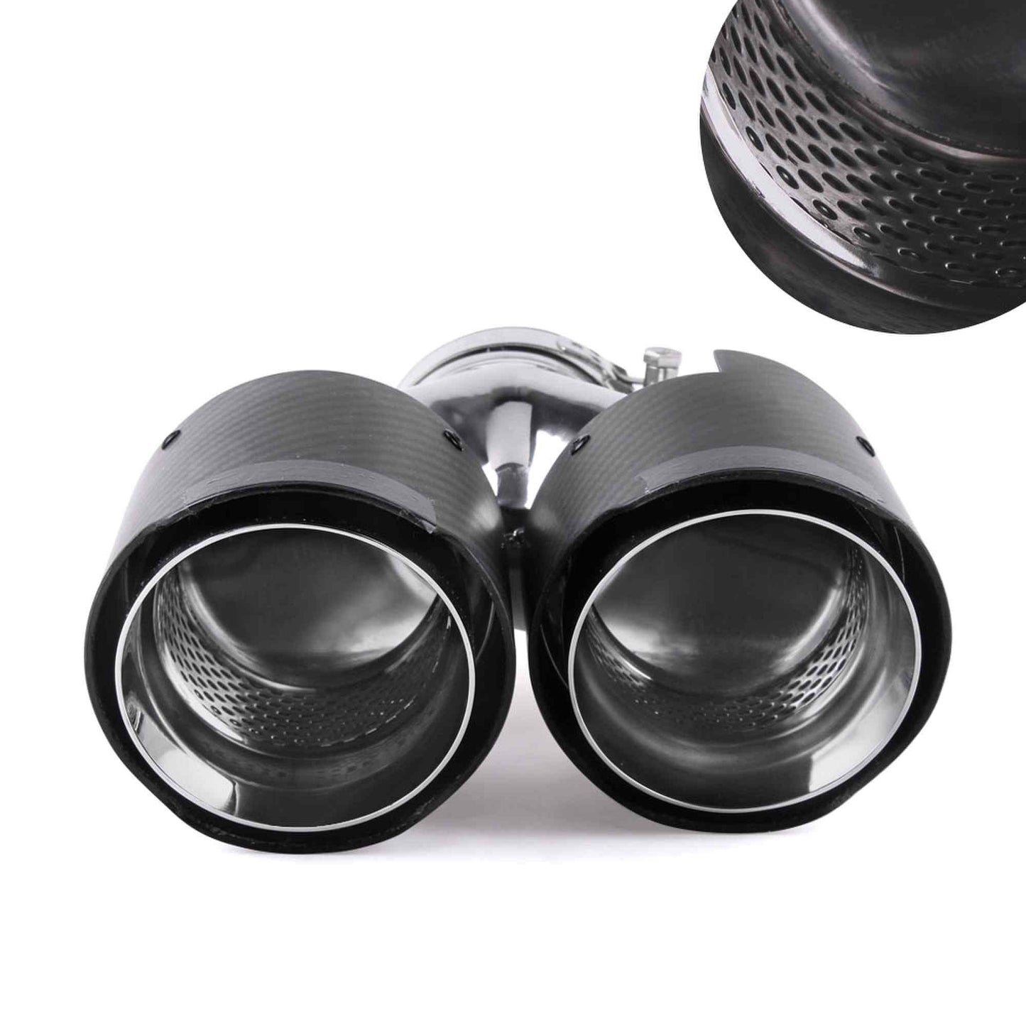 Universal Carbon Fiber Dual Exhaust Tip Double End Pipe Inlet 61mm Exhaust Tips for Volkswagen BMW Porsche