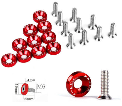 JDM Style Aluminum 10Pcs M6 Bolts Car Engine Bumper Fender Washers License Plate Screws