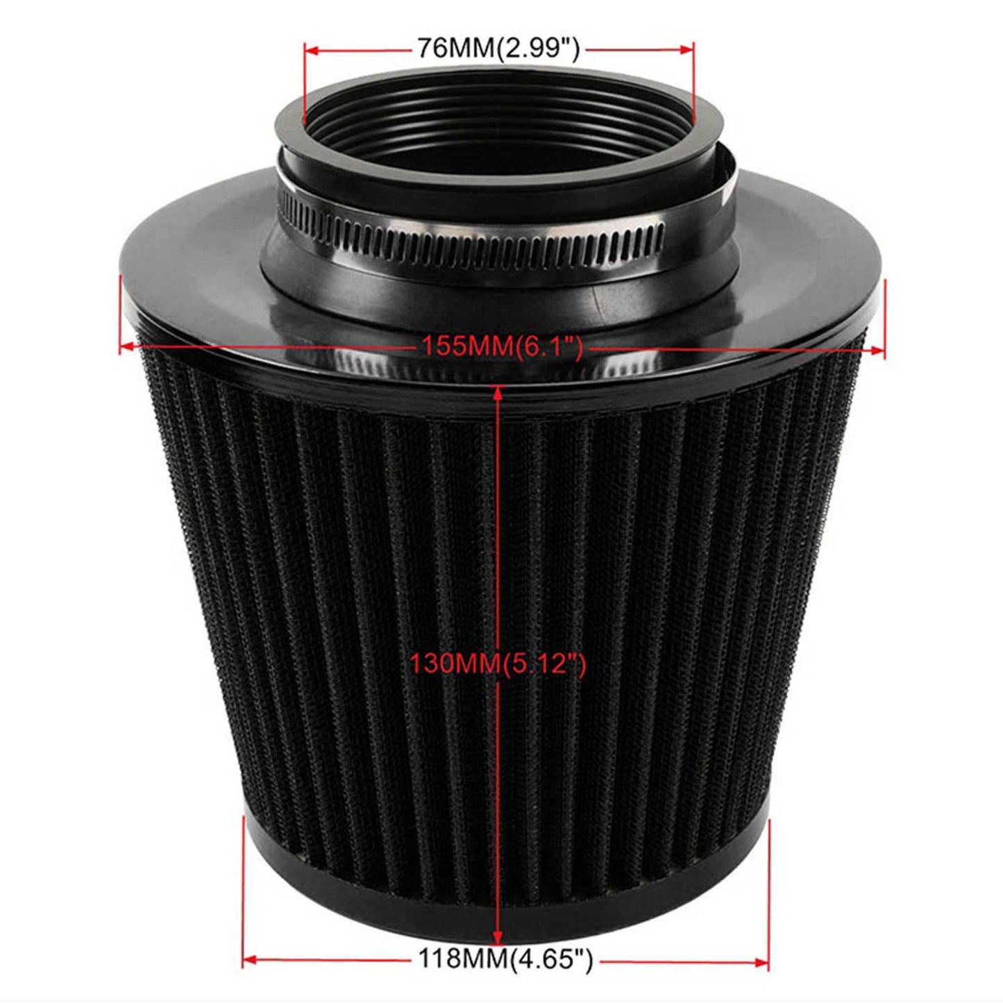 Universal 76mm High Performance Cold Air Filter Clamp-On Air Intake Filter Washable Filter
