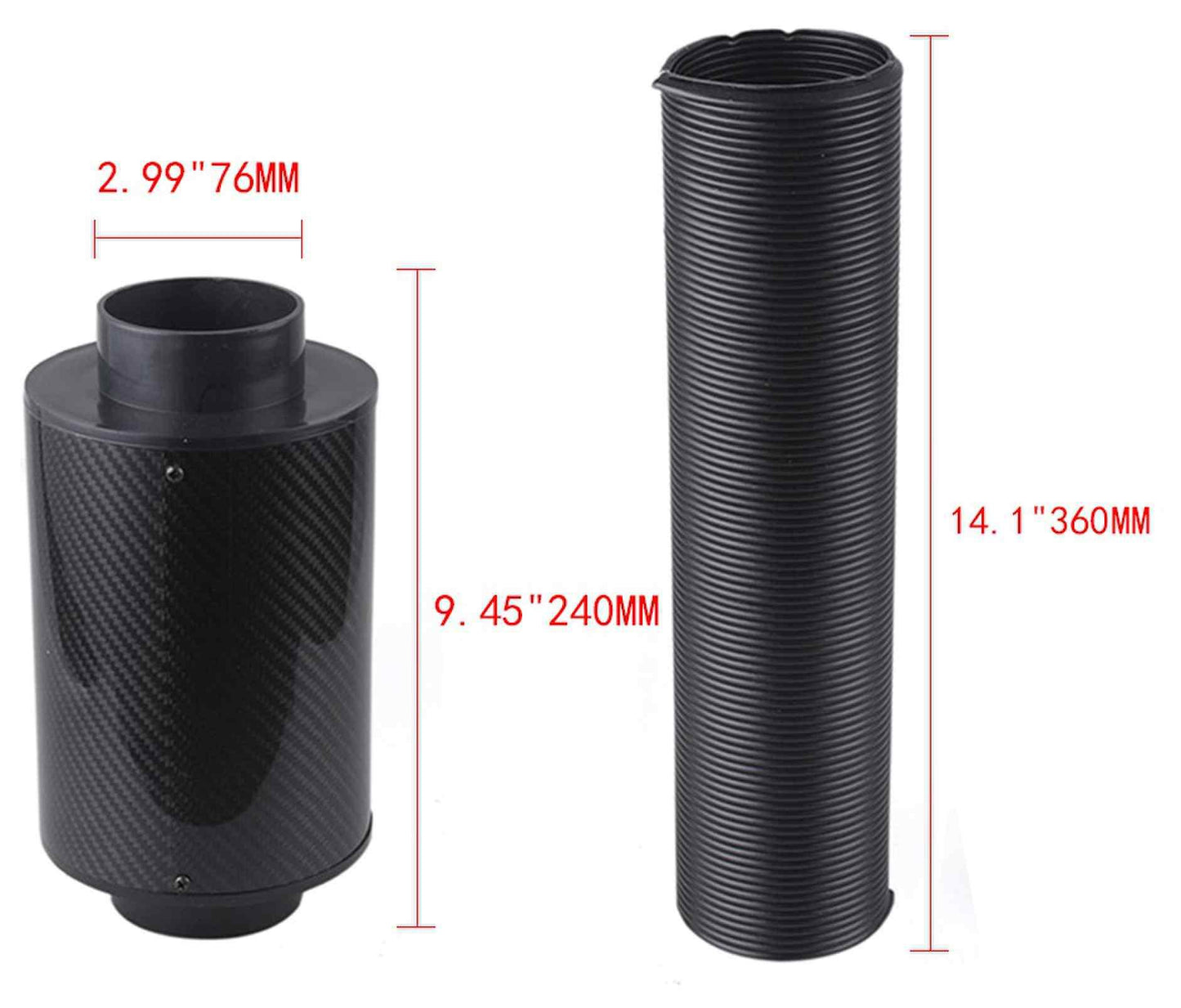 Universal 3inch Carbon Fiber Cold Feed Induction Kit Cold Air Filter Box Intake Kit
