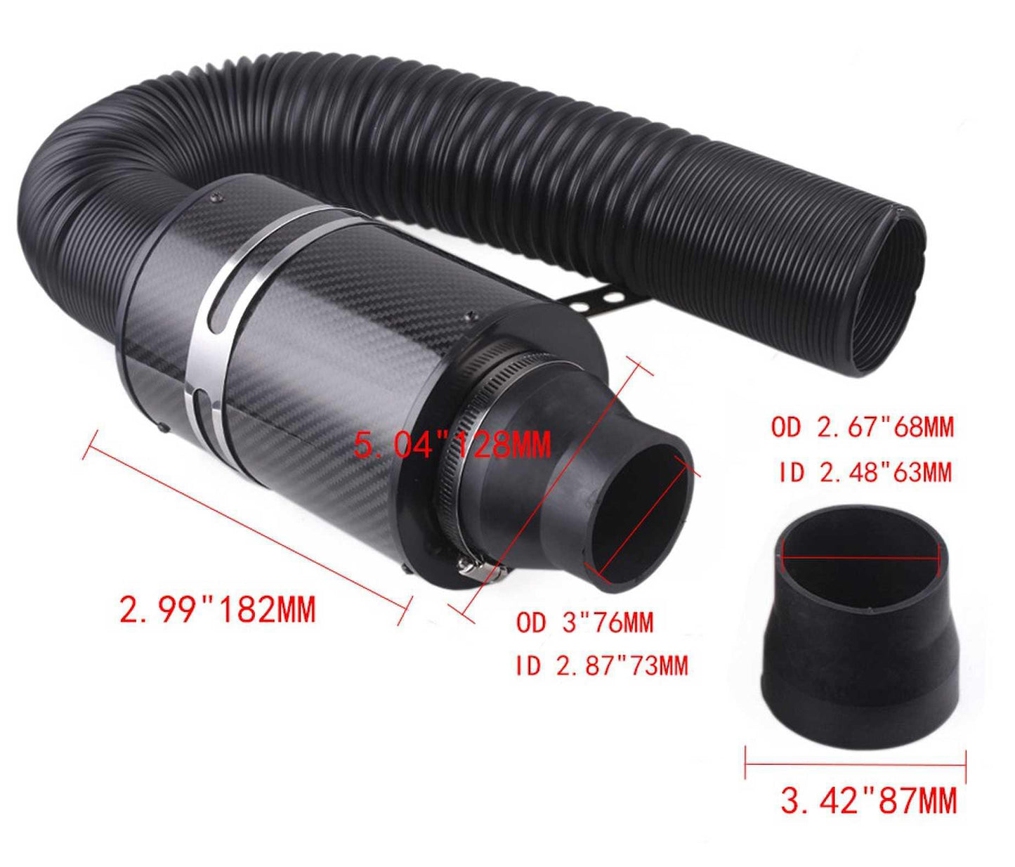 Universal 3inch Carbon Fiber Cold Feed Induction Kit Cold Air Filter Box Intake Kit