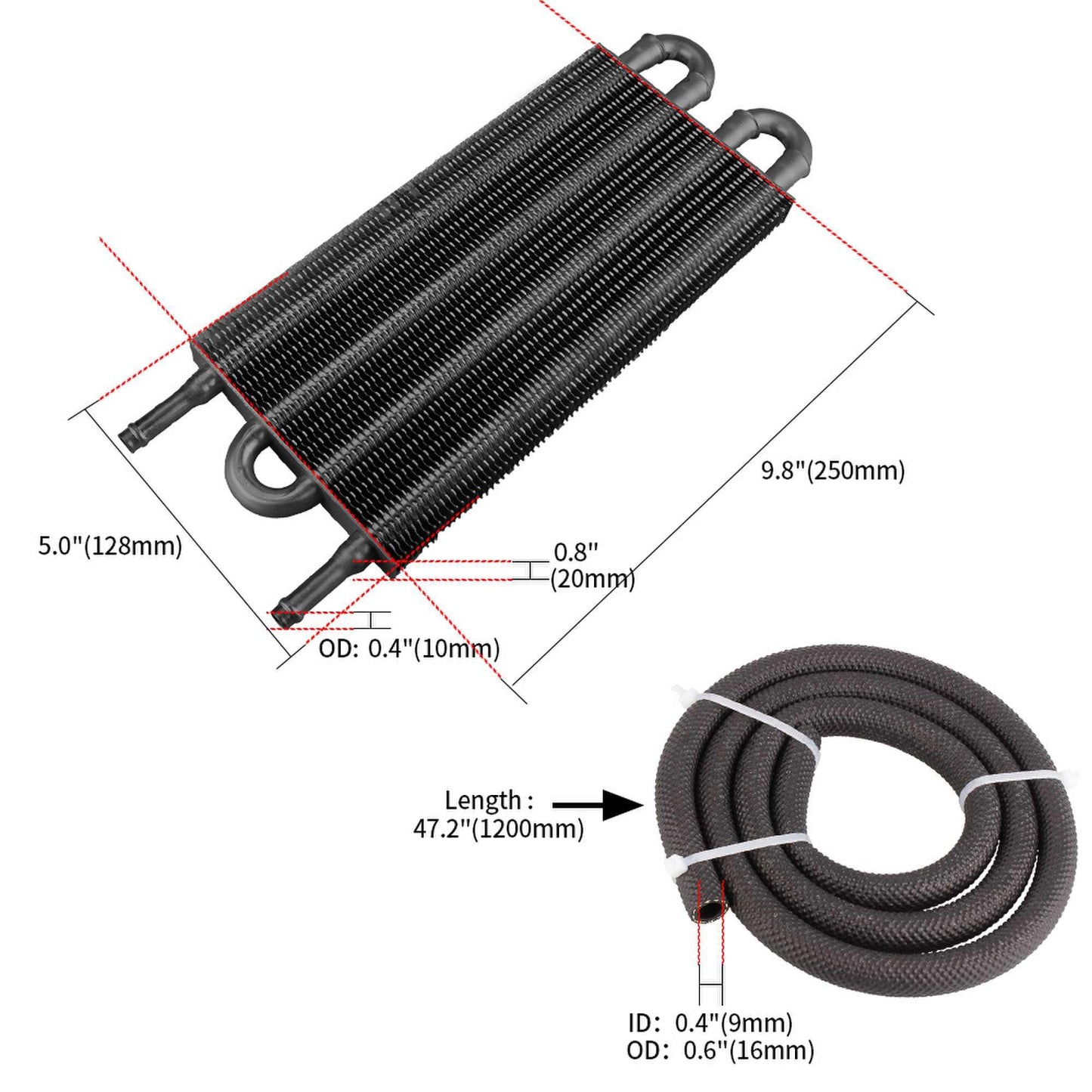 Universal Transmission Oil Cooler Kit 4/6/8 Pass Tube &  Fin Oil Cooler Kit