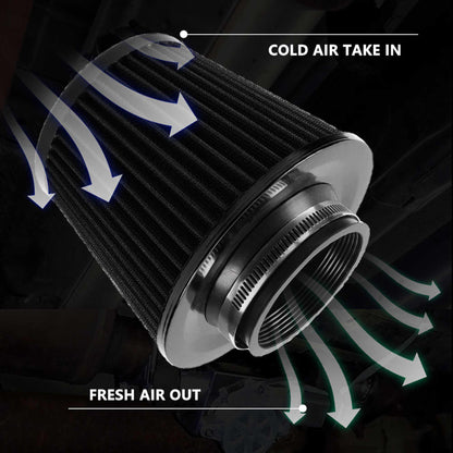 Universal 76mm High Performance Cold Air Filter Clamp-On Air Intake Filter Washable Filter