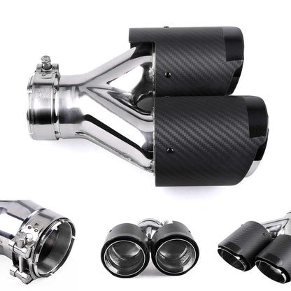 Universal Carbon Fiber Dual Exhaust Tip Double End Pipe Inlet 61mm Exhaust Tips for Volkswagen BMW Porsche