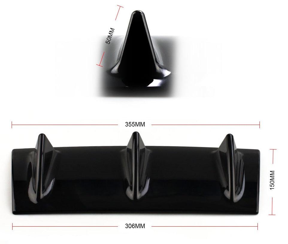 Universal 14 inch ABS Rear Bumper Lip Chassis Diffuser Spoiler Shark 3 Fin Style Rear Chassis Protection Spoiler