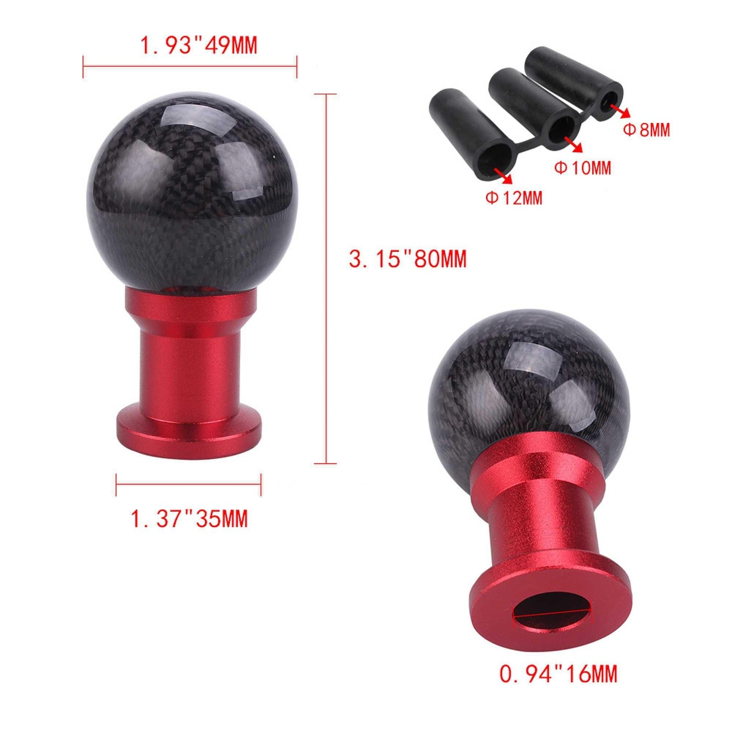 Universal Carbon Fiber Shift Knob Car Manual Shift Lever Handle with 3 Adapters