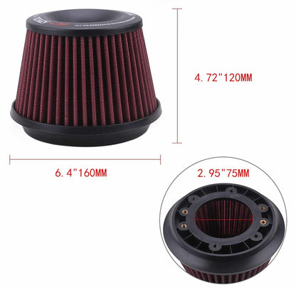 Universal 75mm Cold Air Intake Filter Kit Dual Funnel Air Cleaner Power Intake