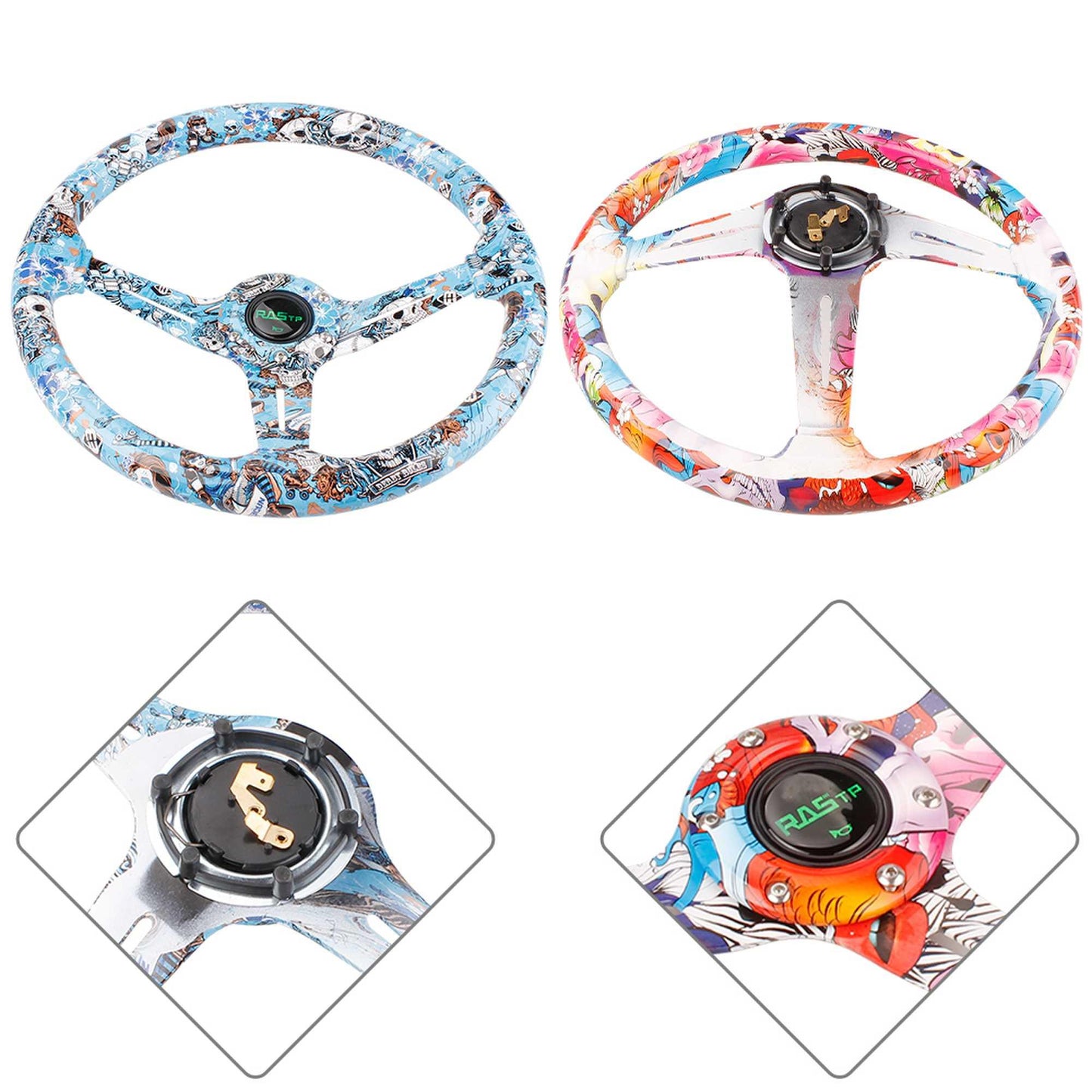 14Inch/350mm Acrylic Steering Wheel Graffiti Steering Wheel 6 Bolt with Horn