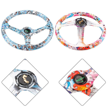 14Inch/350mm Acrylic Steering Wheel Graffiti Steering Wheel 6 Bolt with Horn