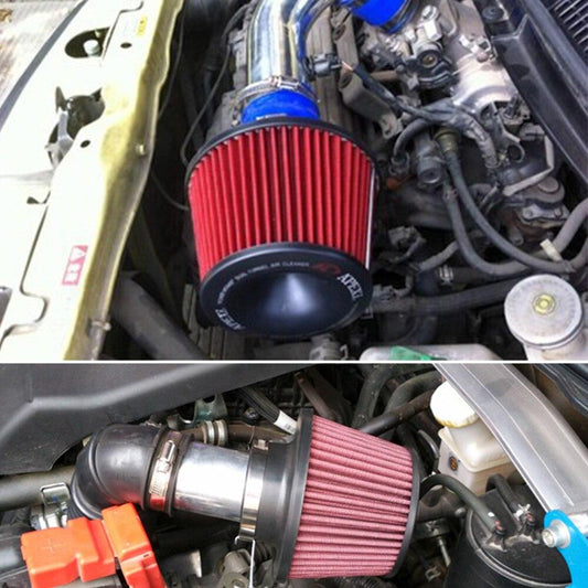 Universal 75mm Cold Air Intake Filter Kit Dual Funnel Air Cleaner Power Intake