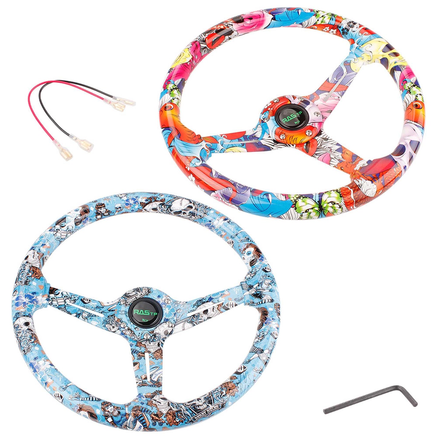 14Inch/350mm Acrylic Steering Wheel Graffiti Steering Wheel 6 Bolt with Horn
