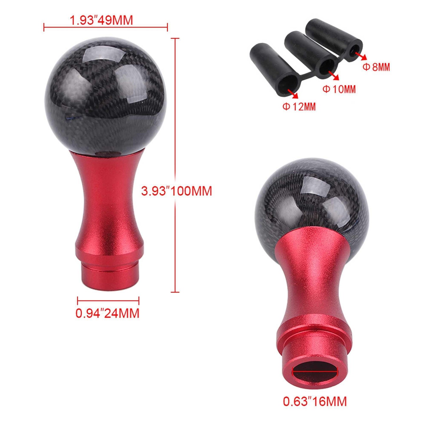 Universal Carbon Fiber Shift Knob Car Manual Shift Lever Handle with 3 Adapters