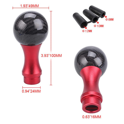 Universal Carbon Fiber Shift Knob Car Manual Shift Lever Handle with 3 Adapters