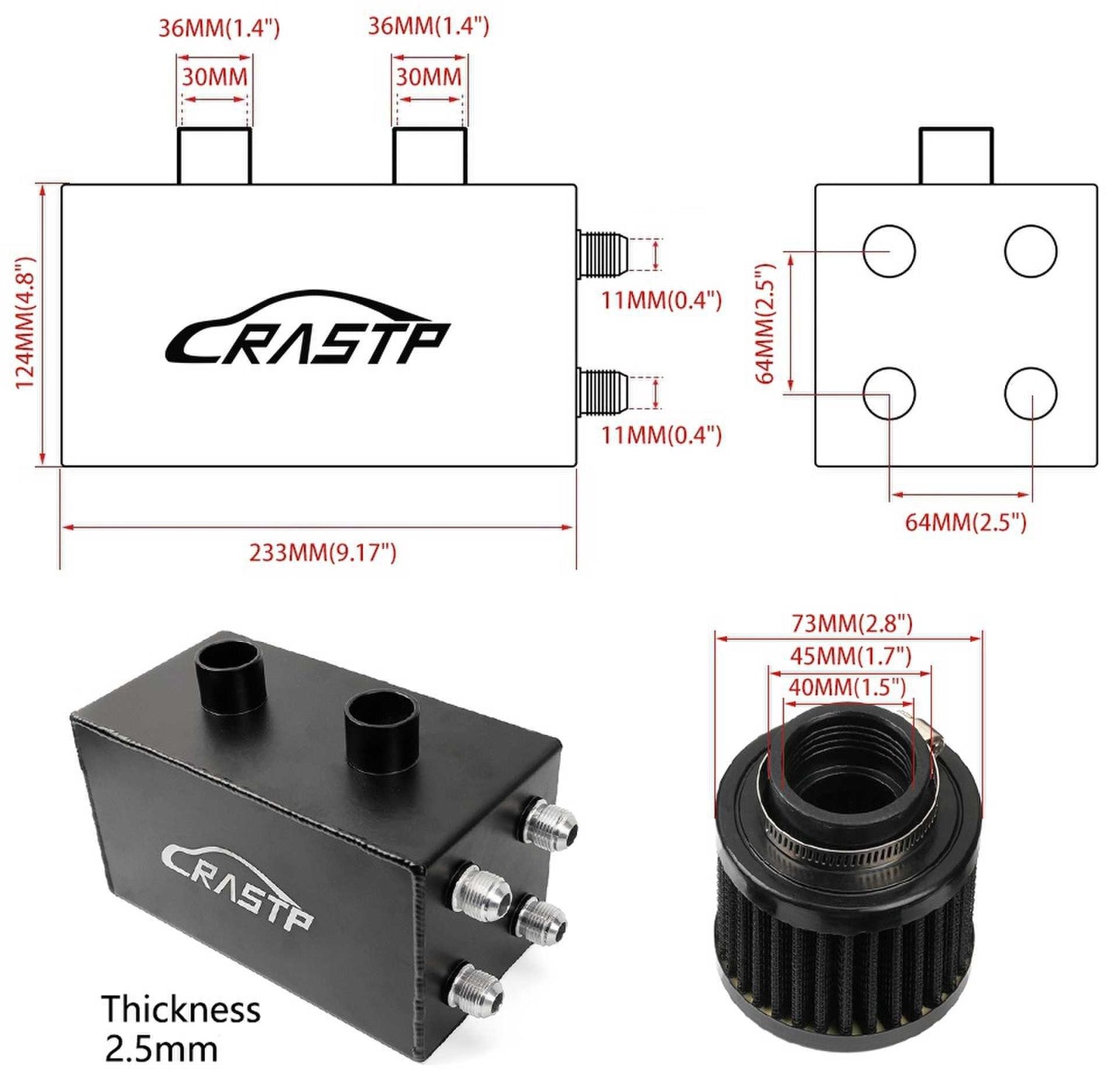 2L Oil Catch Can Breather Tank with 3M AN10 Fuel Hoses and Fitting Battery Tie Down for Honda Civic Integra EK EG DC