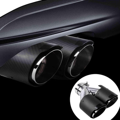 Universal Carbon Fiber Dual Exhaust Tip Double End Pipe Inlet 61mm Exhaust Tips for Volkswagen BMW Porsche