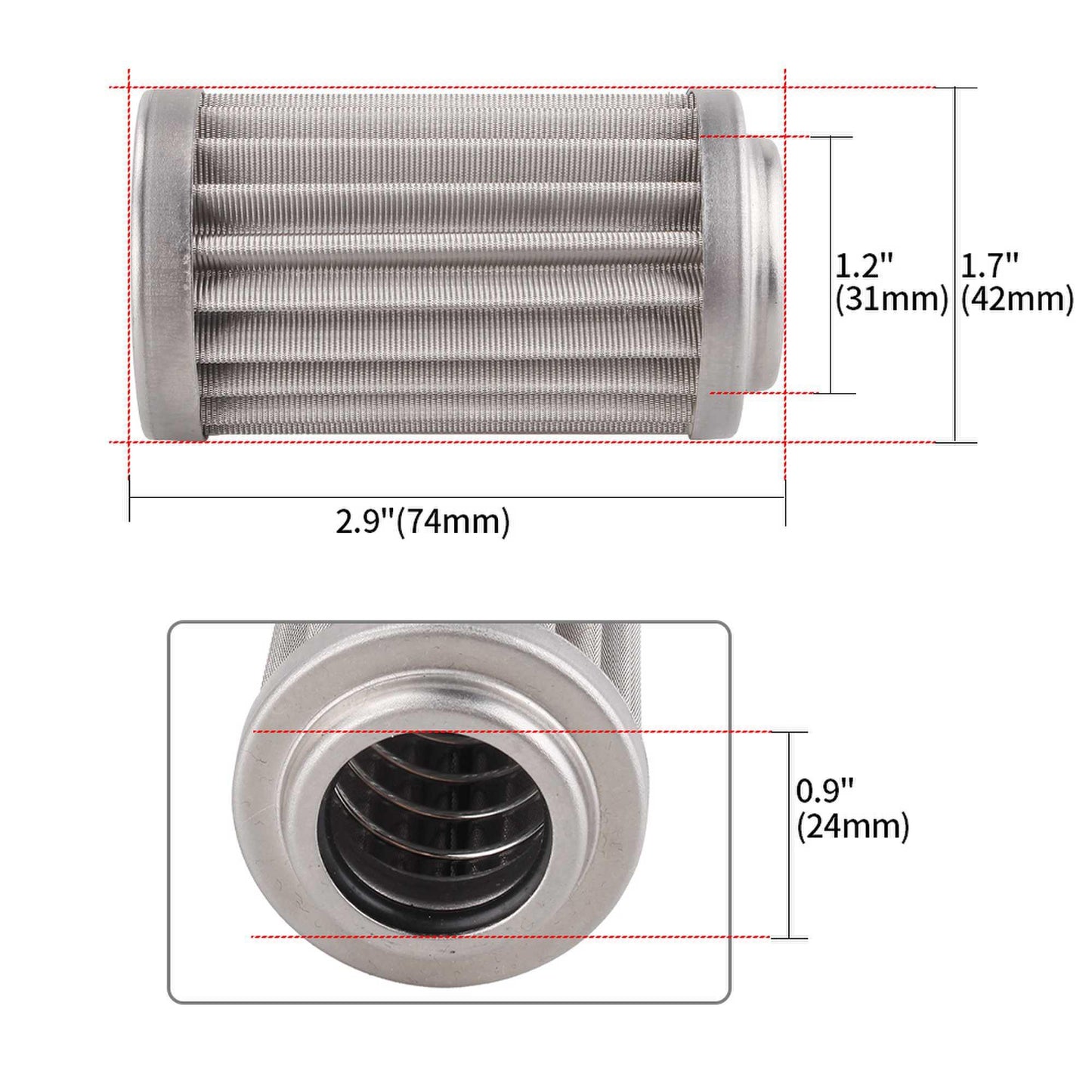 60 Micron Fuel Filter Element Ethanol Fuel Compatible Mesh AN6/AN8/AN10