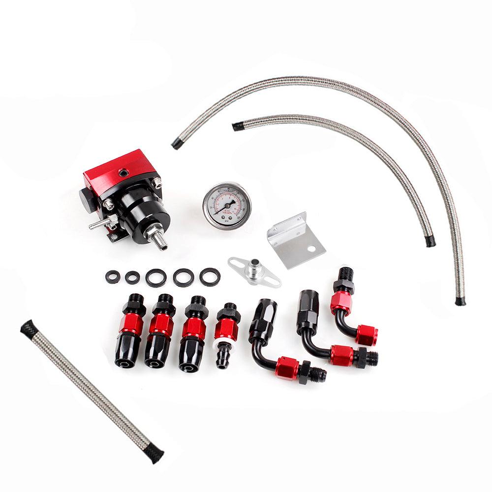 Universal 30-70psi Adjustable Fuel Valve Kit with Pressure Gauge and 6AN ORB Adapter