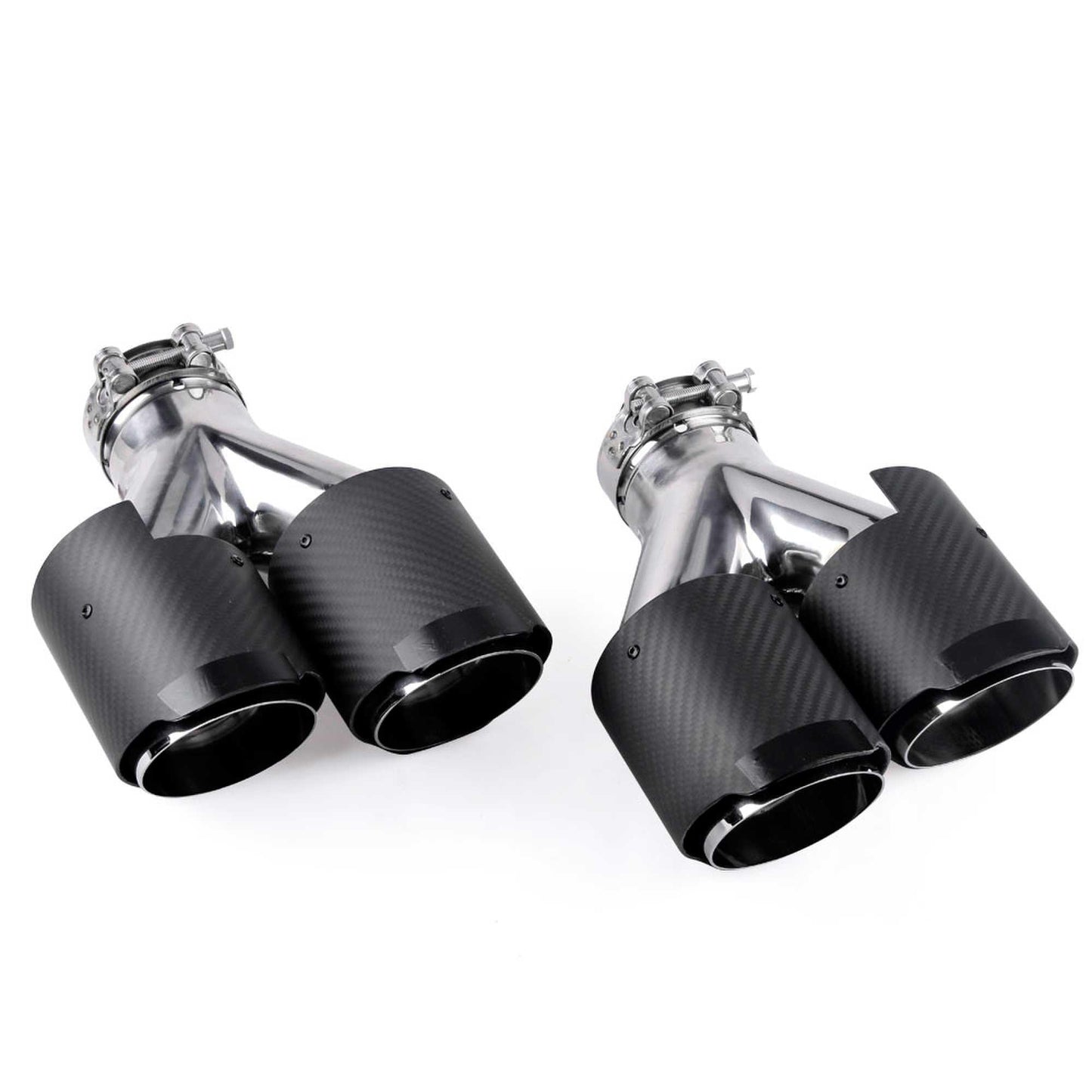 Universal Carbon Fiber Dual Exhaust Tip Double End Pipe Inlet 61mm Exhaust Tips for Volkswagen BMW Porsche