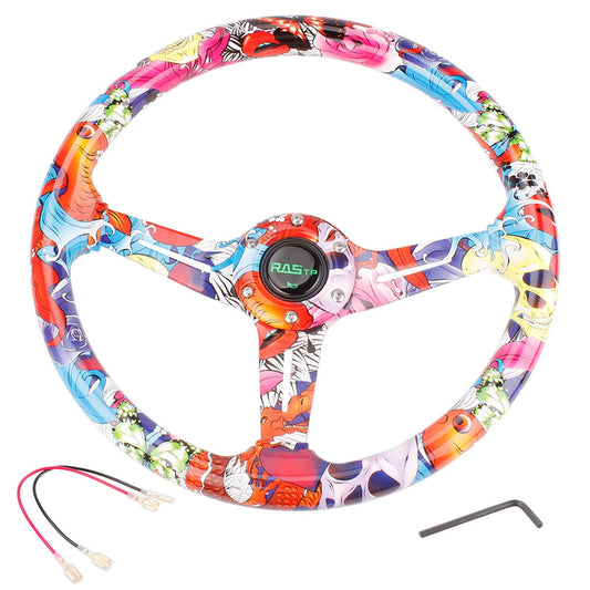 14Inch/350mm Acrylic Steering Wheel Graffiti Steering Wheel 6 Bolt with Horn