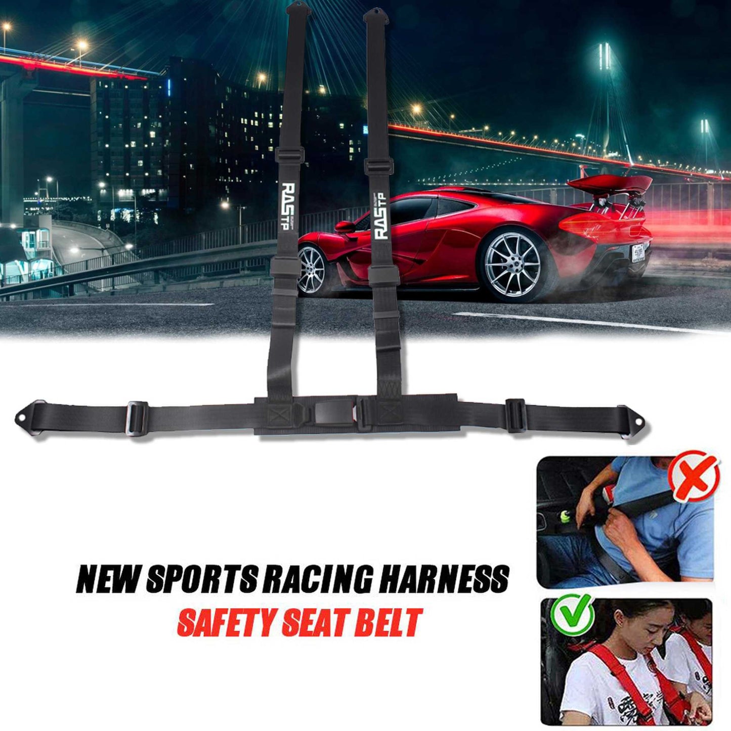 4 Point UTV Seat Belt Go Kart Harness 2 Inch Straps EZ Buckle