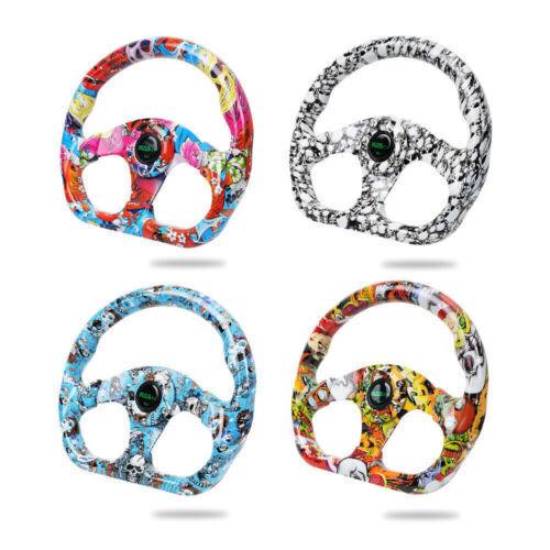 Universal 13 inch Racing Graffiti Pattern Flat Steering Wheel D Shape 6 Holes
