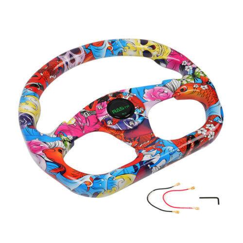 Universal 13 inch Racing Graffiti Pattern Flat Steering Wheel D Shape 6 Holes