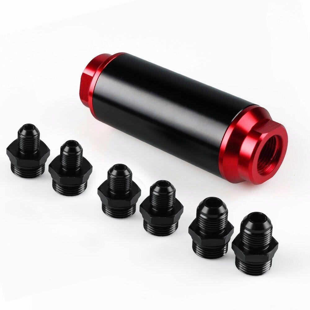 Inline Fuel Filter 60 Micron with 6AN 8AN 10AN Adapter Universal 44MM