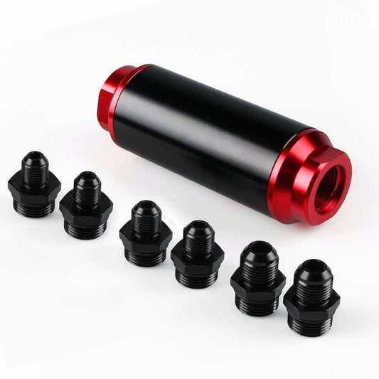 Inline Fuel Filter 60 Micron with 6AN 8AN 10AN Adapter Universal 44MM