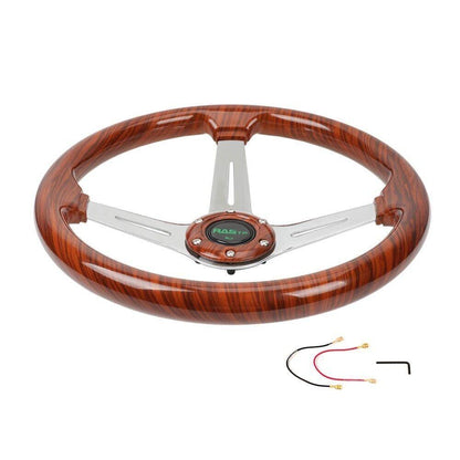 14 Inch Classic Wood Grain Steering Wheel Chrome Spoke 6 Bolt with Horn
